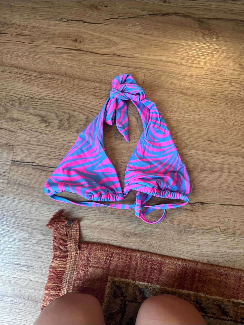 Target Neon Pink & Blue Zebra Halter Bikini Top